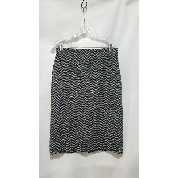 Vintage 90s Skirt Suit Leslie Fay 12 Black Chevron Long Sleeve Faux Leather Trim - Picture 10 of 10